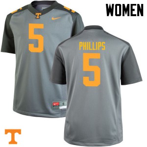 Womens #5 Kyle Phillips Tennessee Volunteers Limited Football Gray Jersey 834782-356