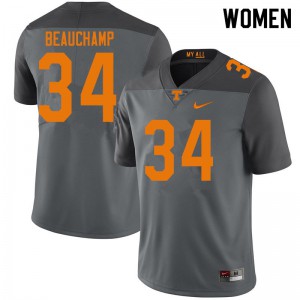 Womens #34 Deontae Beauchamp Tennessee Volunteers Limited Football Gray Jersey 788644-115